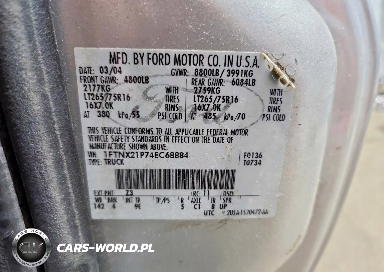 2004 Ford F250 Super Duty VIN:1FTNX21P74EC68884 - 12