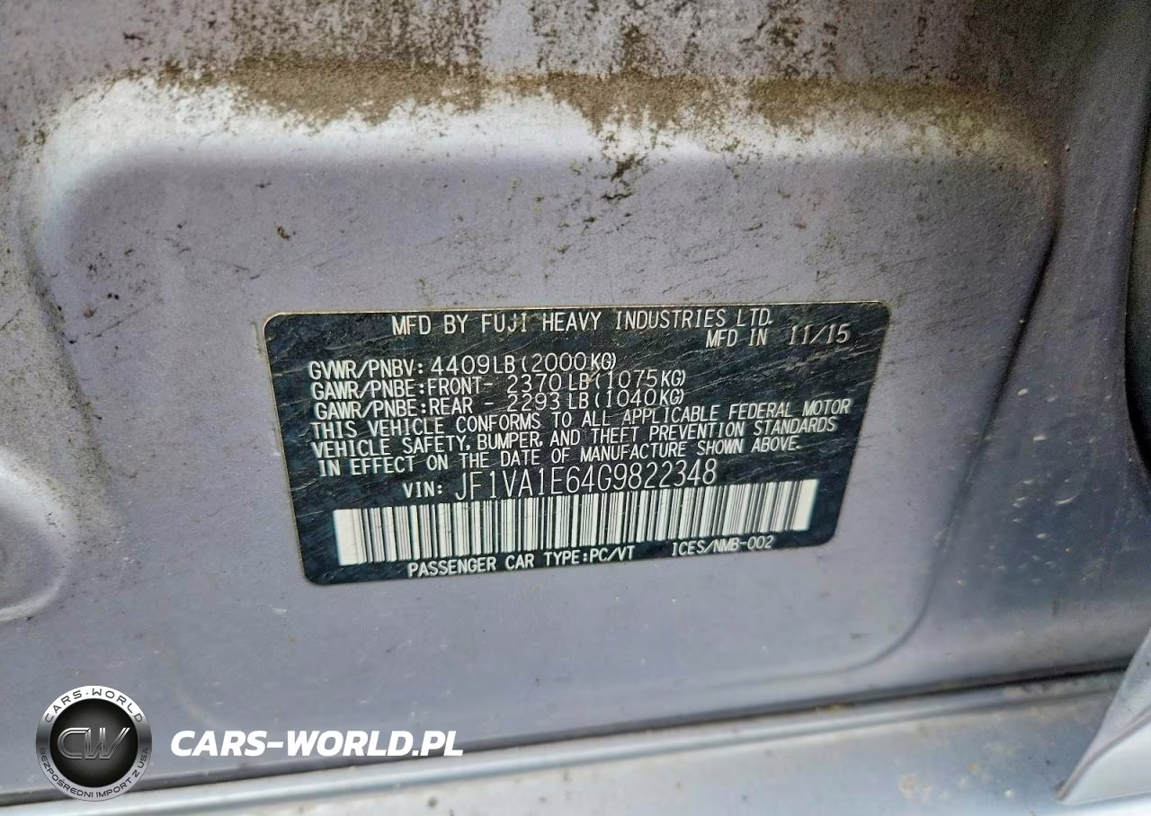 2016 Subaru Wrx Premium VIN:JF1VA1E64G9822348 - 12