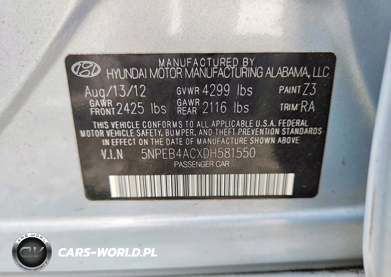 2013 Hyundai Sonata Gls VIN:5NPEB4ACXDH581550 - 12