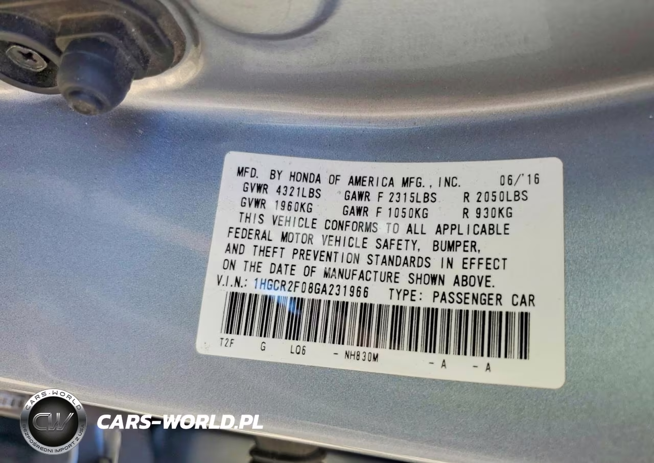 2016 Honda Accord Ex VIN:1HGCR2F08GA231966 - 12