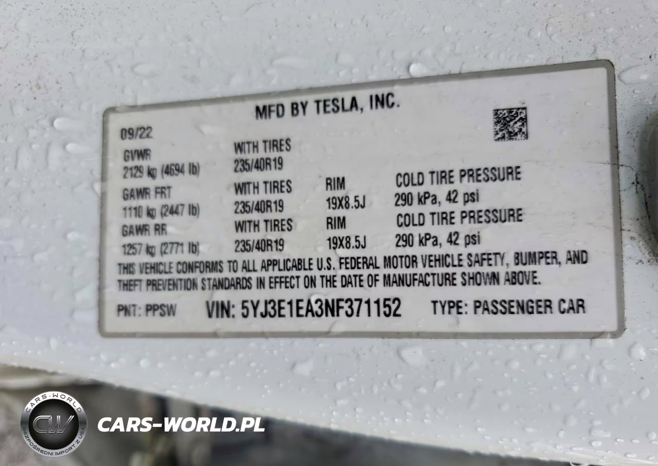 2022 Tesla Model 3 VIN:5YJ3E1EA3NF371152 - 12