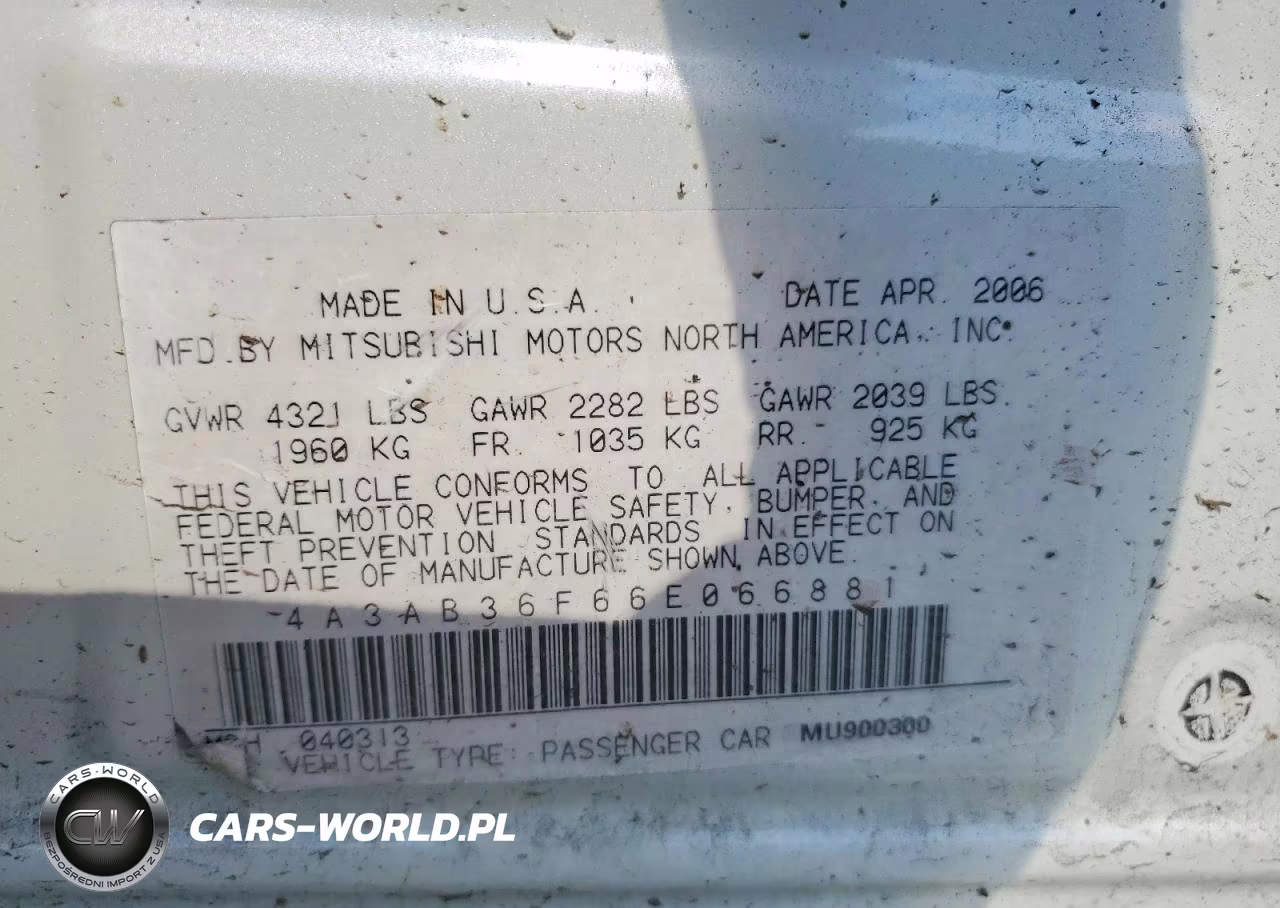 2006 Mitsubishi Galant Es Medium VIN:4A3AB36F66E066881 - 13