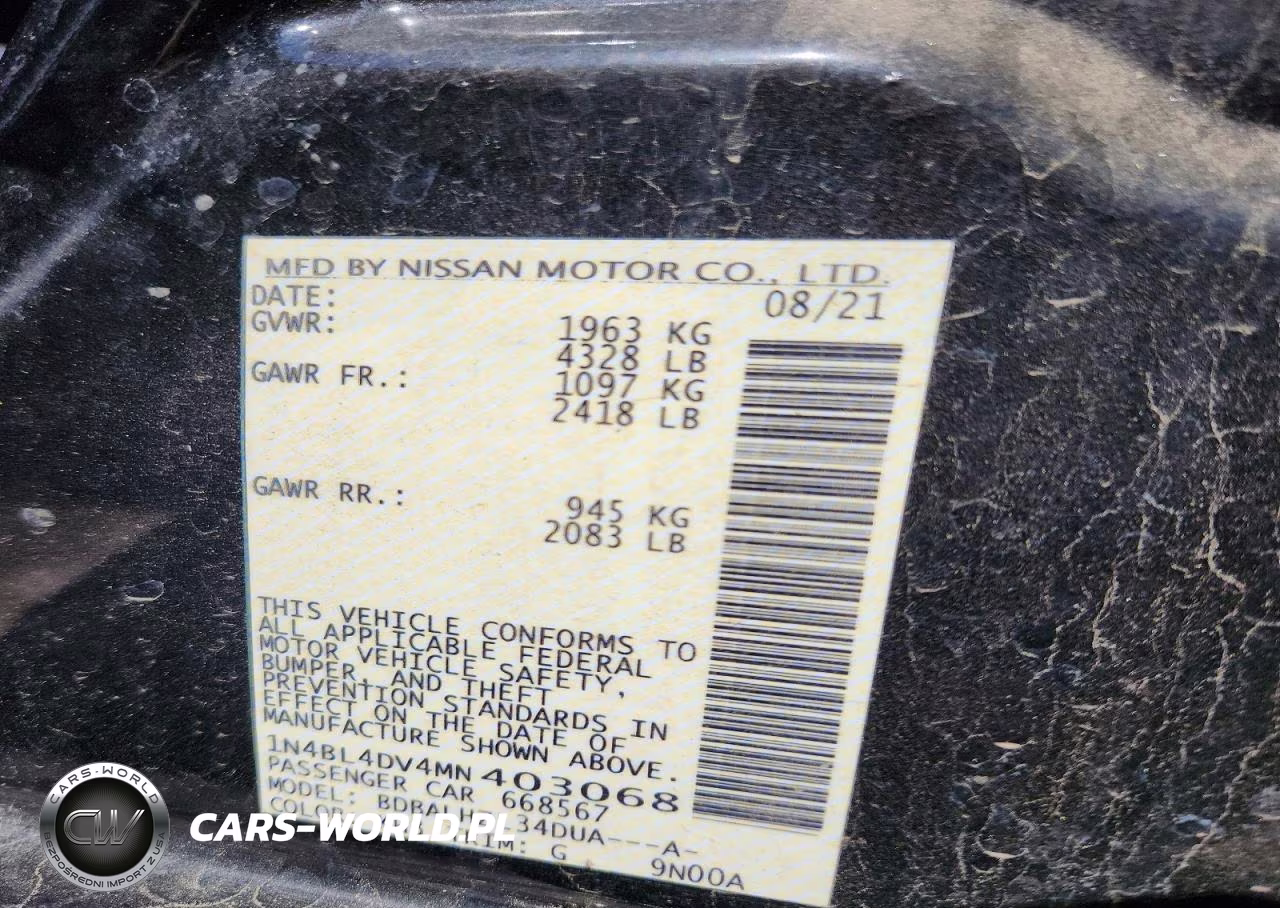 2021 Nissan Altima Sv VIN:1N4BL4DV4MN403068 - 12