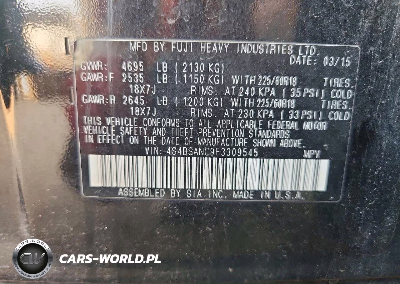 2015 Subaru Outback 2.5I Limited VIN:4S4BSANC9F3309545 - 13