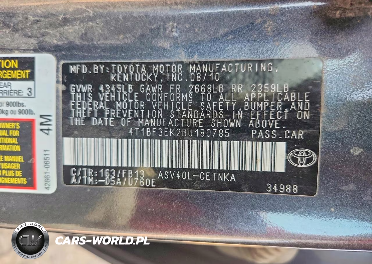 2011 Toyota Camry Base VIN:4T1BF3EK2BU180785 - 12