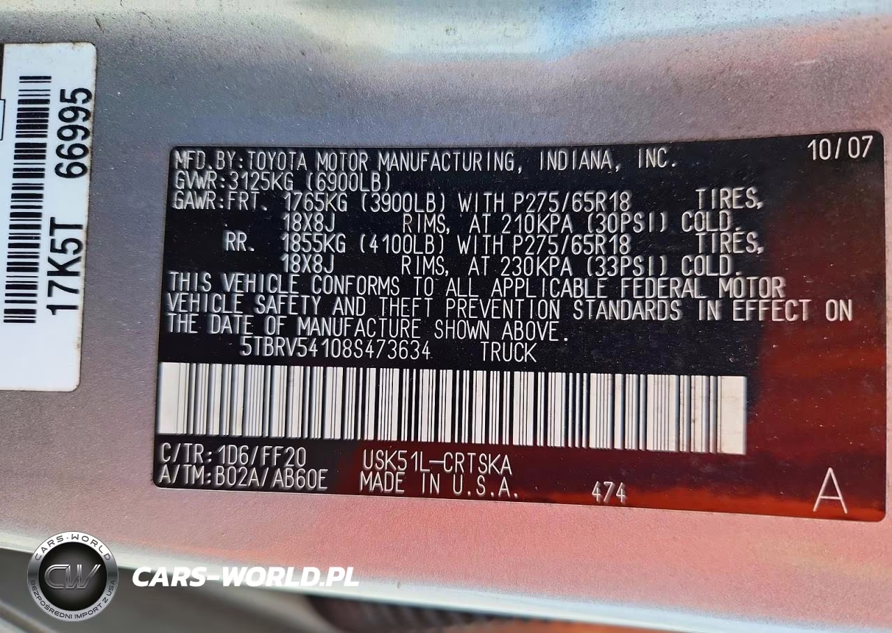 2008 Toyota Tundra Sr5 VIN:5TBRV54108S473634 - 12