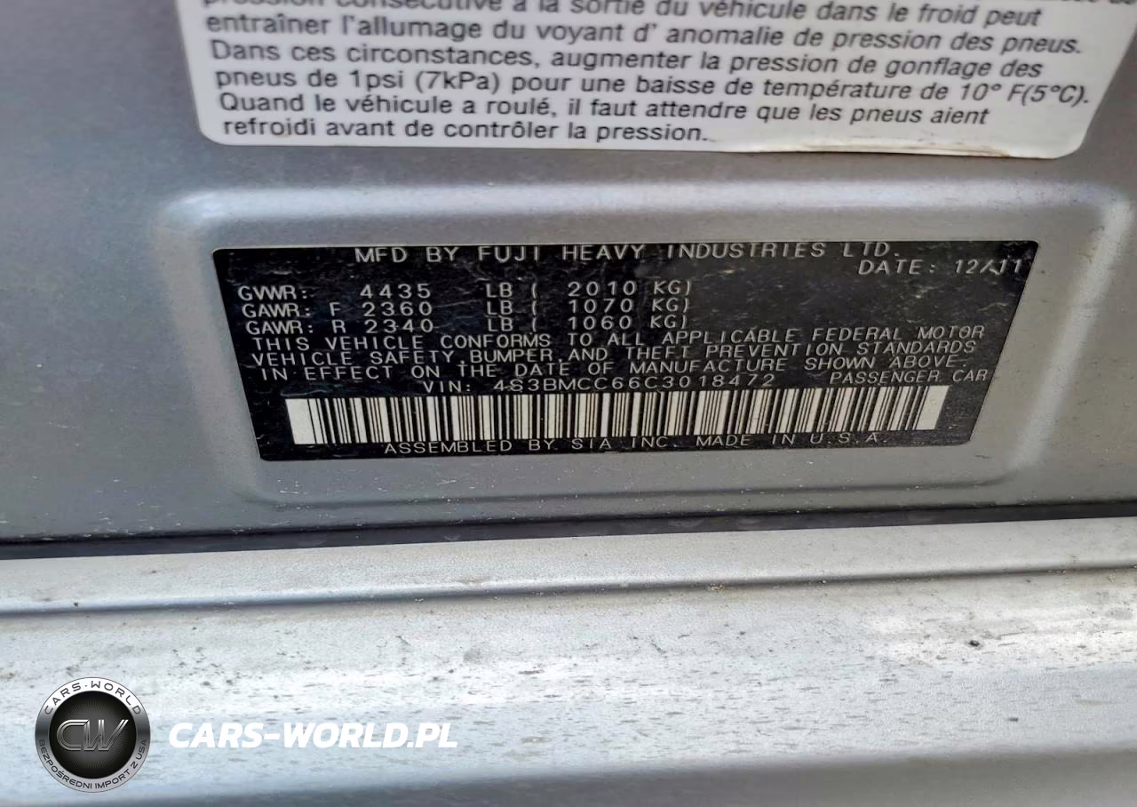 2012 Subaru Legacy 2.5I Premium VIN:4S3BMCC66C3018472 - 10