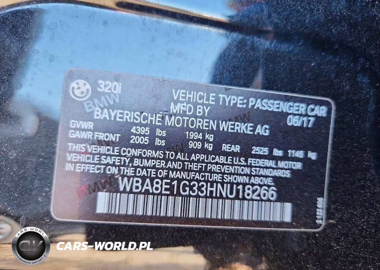 2017 BMW 320 I VIN:WBA8E1G33HNU18266 - 13