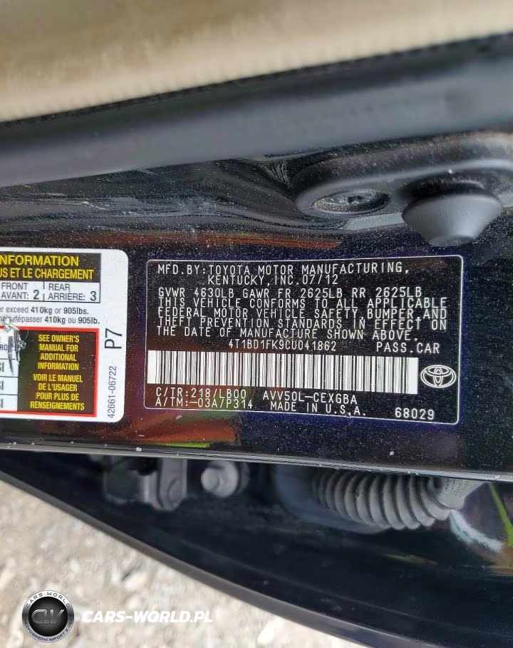 2012 Toyota Camry Hybrid Xle VIN:4T1BD1FK9CU041862 - 12