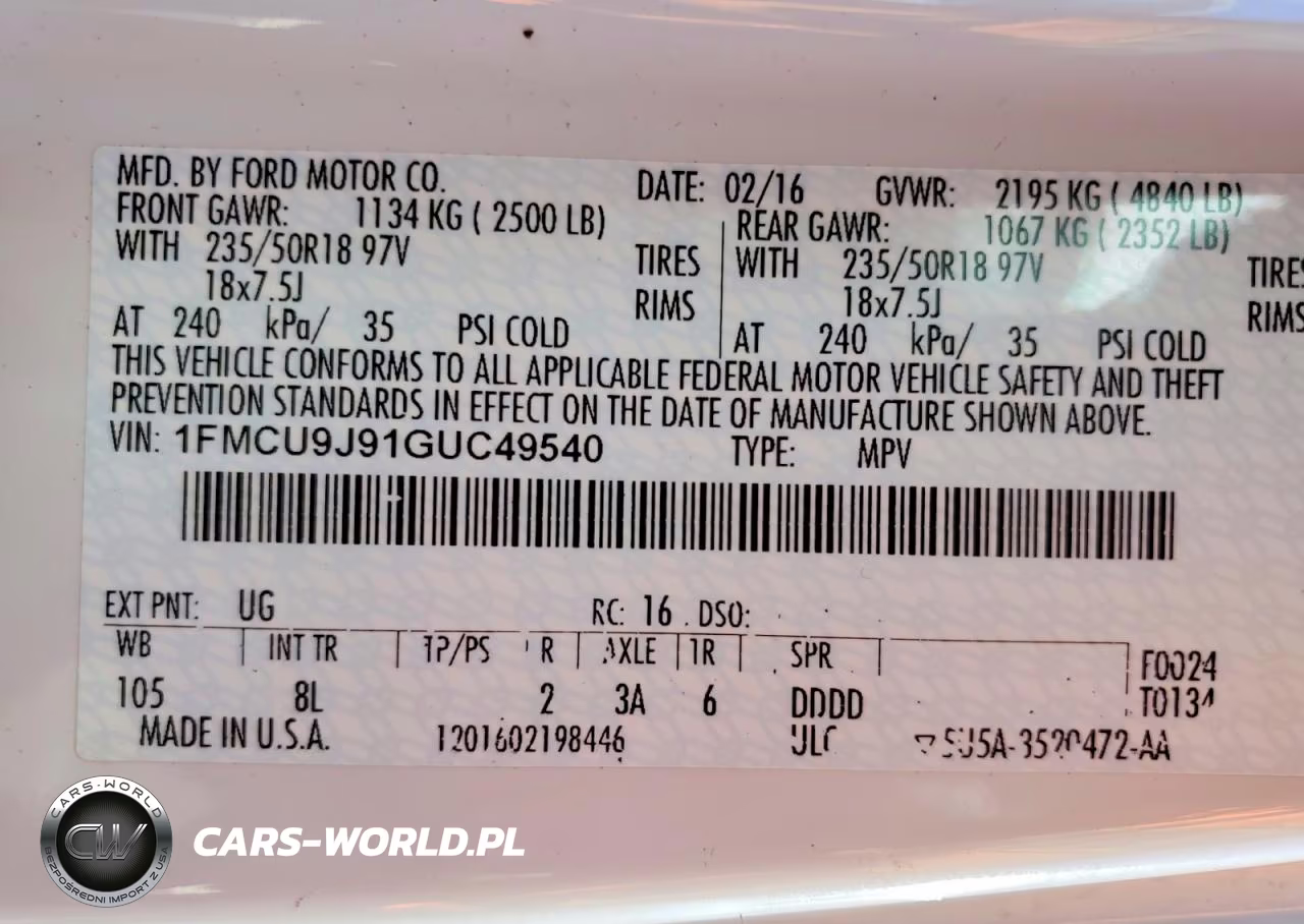 2016 Ford Escape Titanium VIN:1FMCU9J91GUC49540 - 13