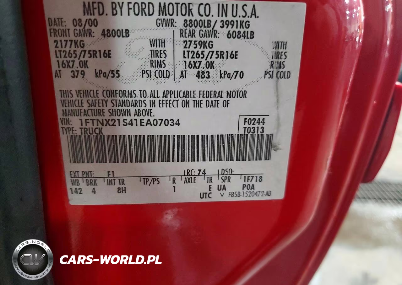 2001 Ford F250 Super Duty VIN:1FTNX21S41EA07034 - 13