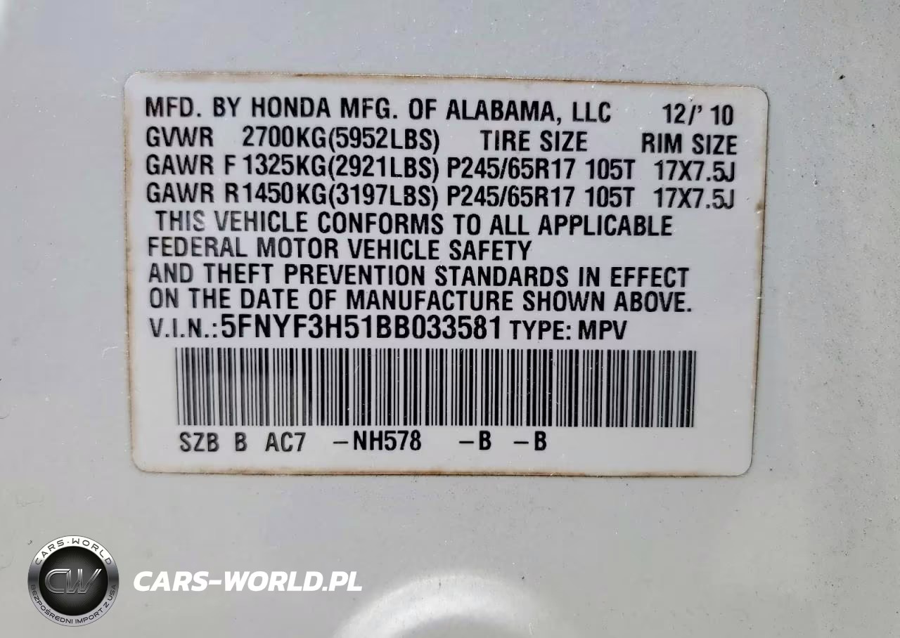 2011 Honda Pilot Exl VIN:5FNYF3H51BB033581 - 13
