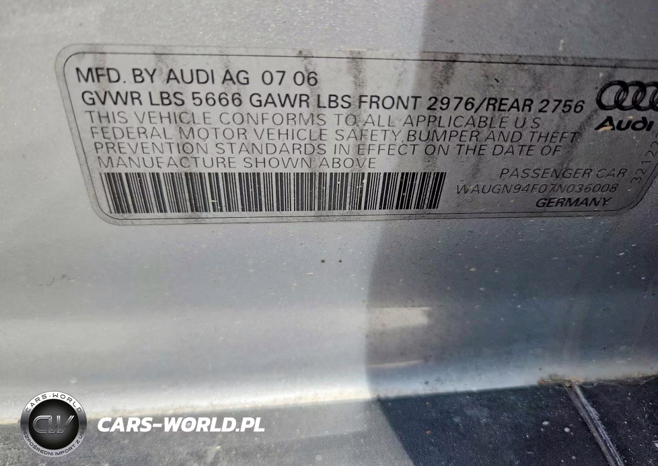 2007 Audi S6 Quattro VIN:WAUGN94F07N036008 - 12