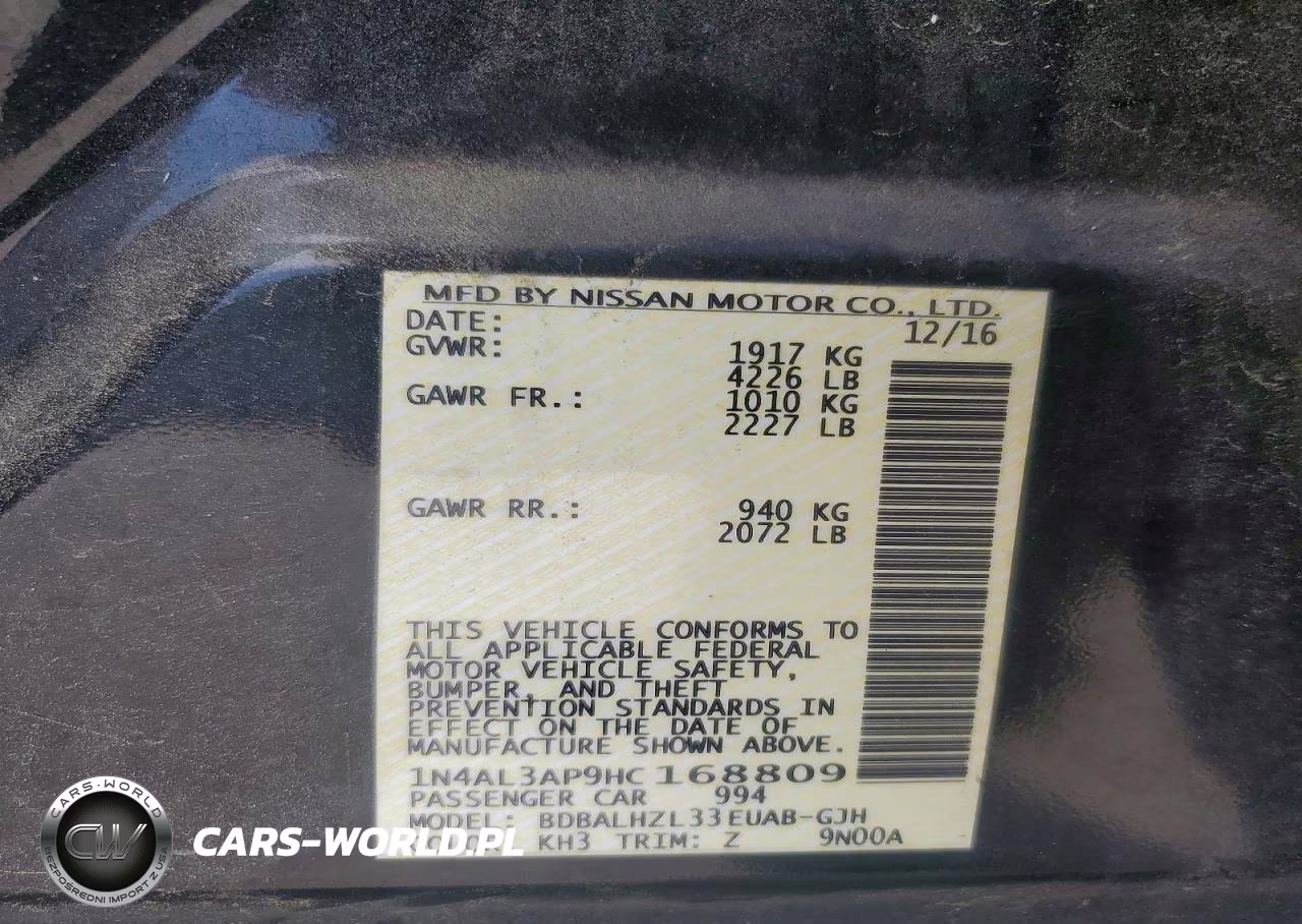 2017 Nissan Altima 2.5 Sr VIN:1N4AL3AP9HC168809 - 12