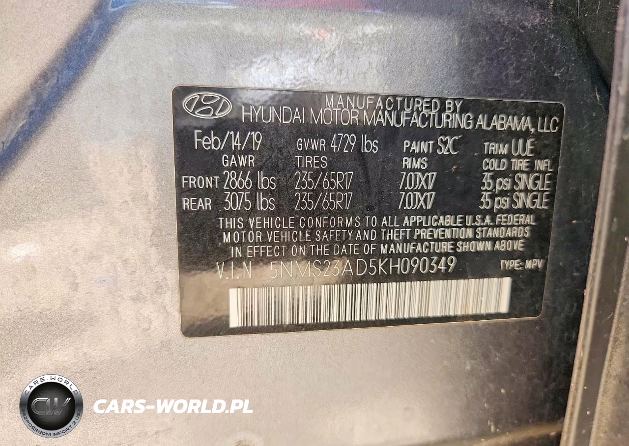 2019 Hyundai Santa Fe Se VIN:5NMS23AD5KH090349 - 13