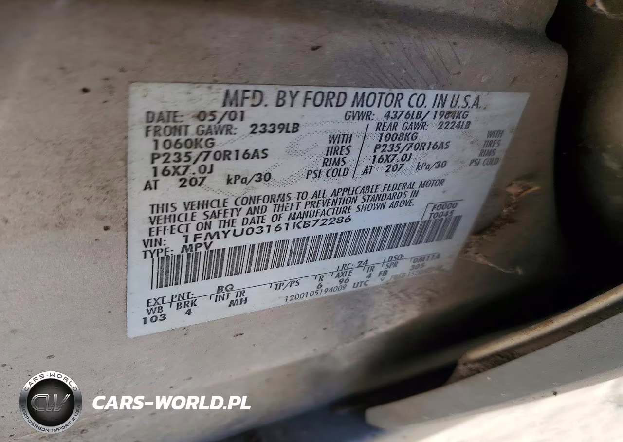 2001 Ford Escape Xlt VIN:1FMYU03161KB72286 - 13