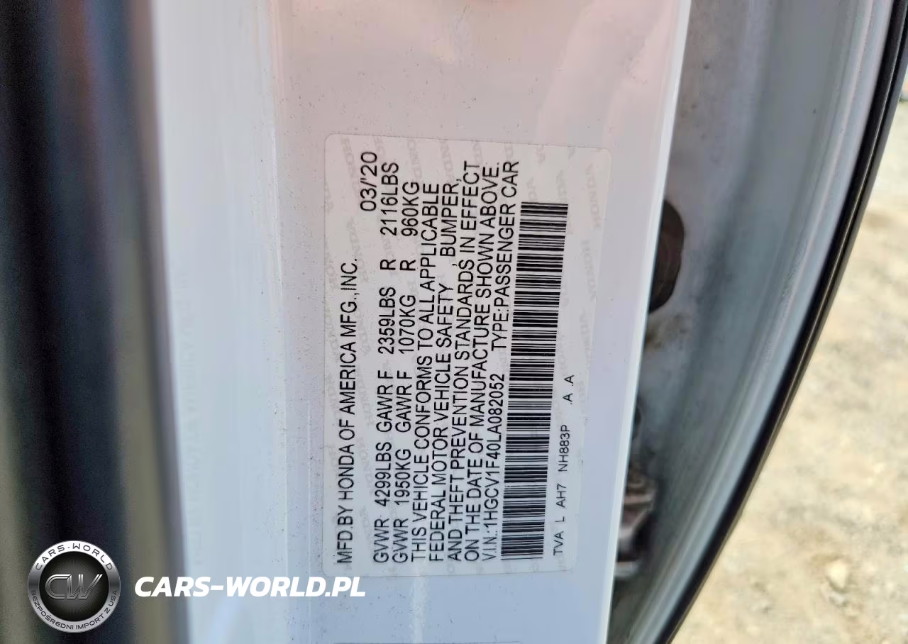 2020 Honda Accord Ex VIN:1HGCV1F40LA082052 - 12