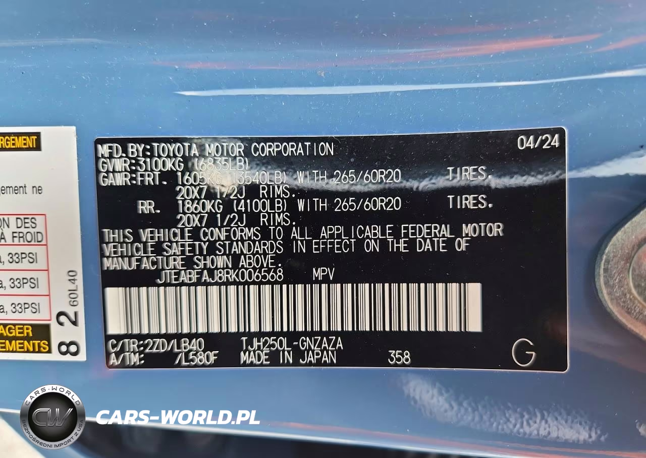 2024 Toyota Land Cruiser Base VIN:JTEABFAJ8RK006568 - 13