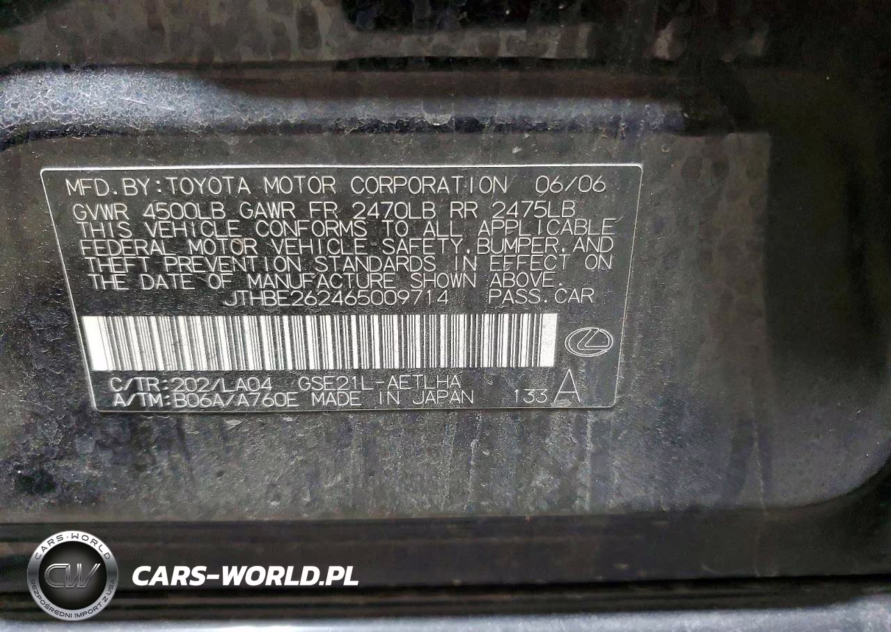 2006 Lexus Is 350 VIN:JTHBE262465009714 - 12