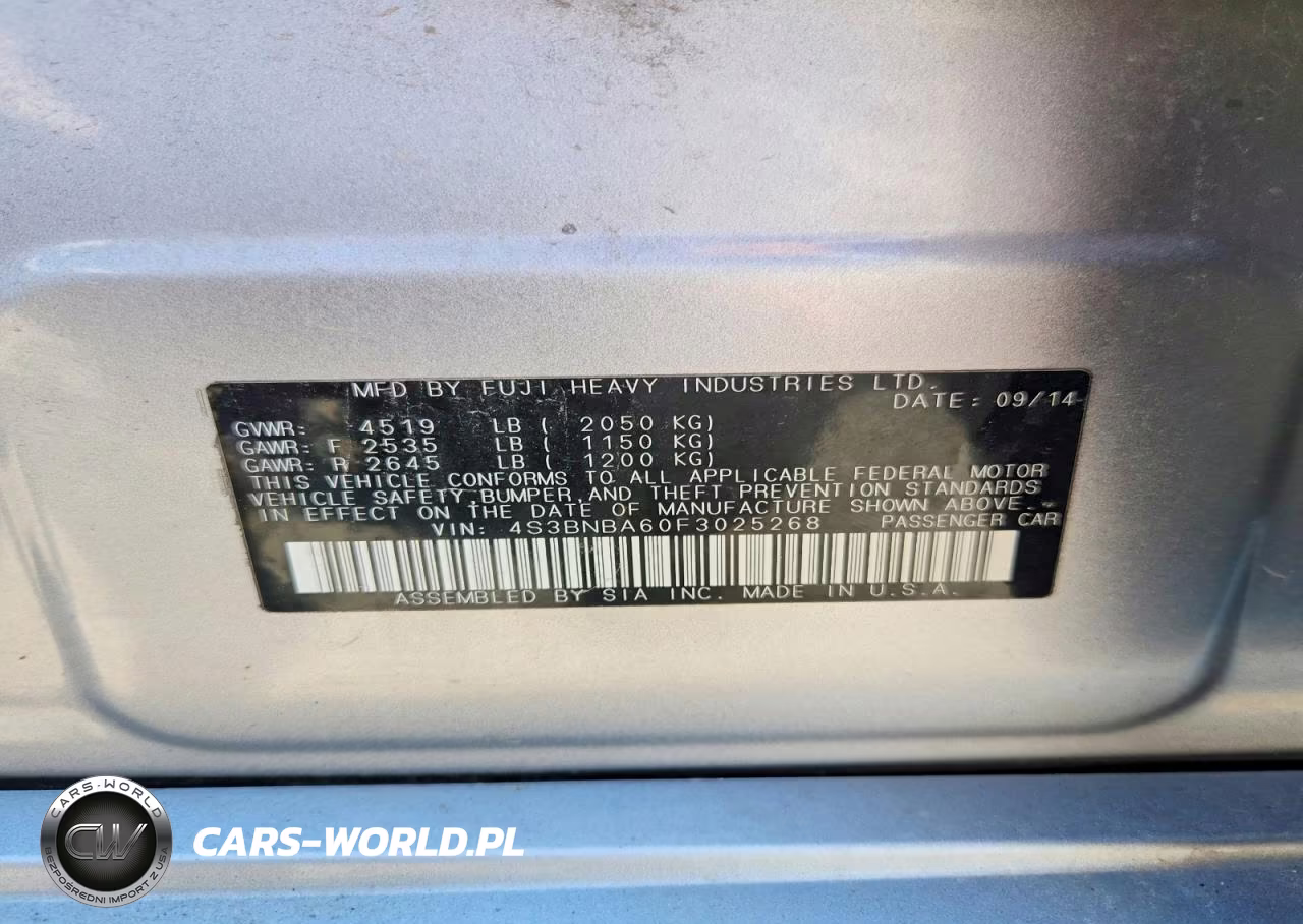 2015 Subaru Legacy 2.5I VIN:4S3BNBA60F3025268 - 12
