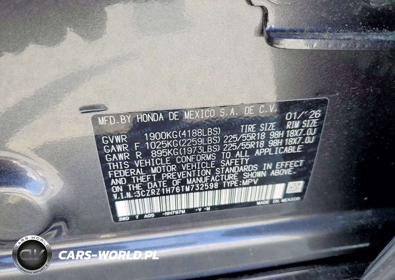 2026 Honda Hr-V Exl VIN:3CZRZ1H76TM732598 - 13