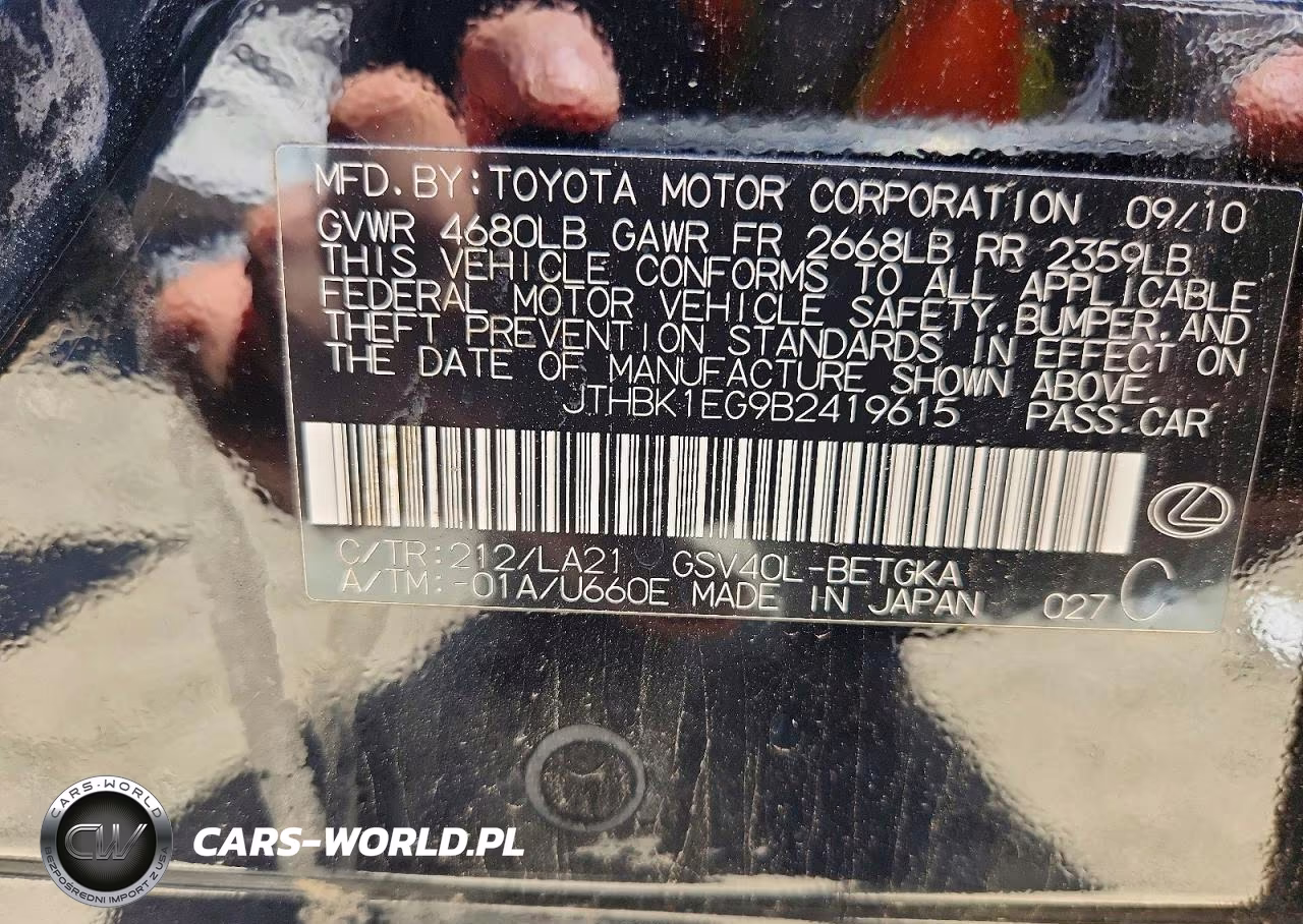 2011 Lexus Es 350 VIN:JTHBK1EG9B2419615 - 12