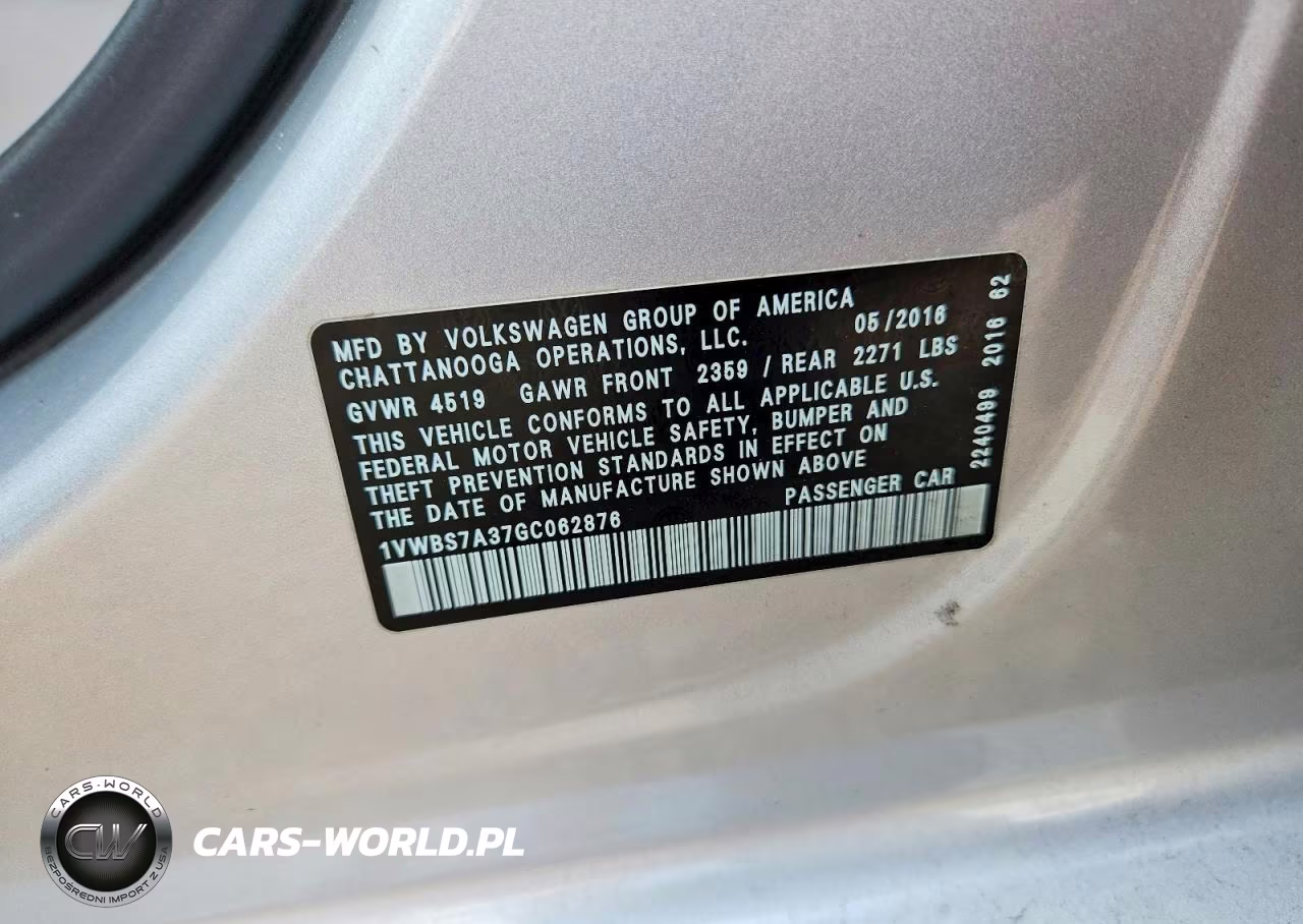 2016 Volkswagen Passat Se VIN:1VWBS7A37GC062876 - 13