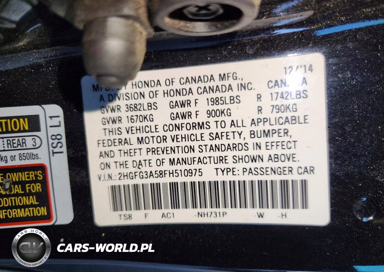 2015 Honda Civic Lx VIN:2HGFG3A58FH510975 - 12