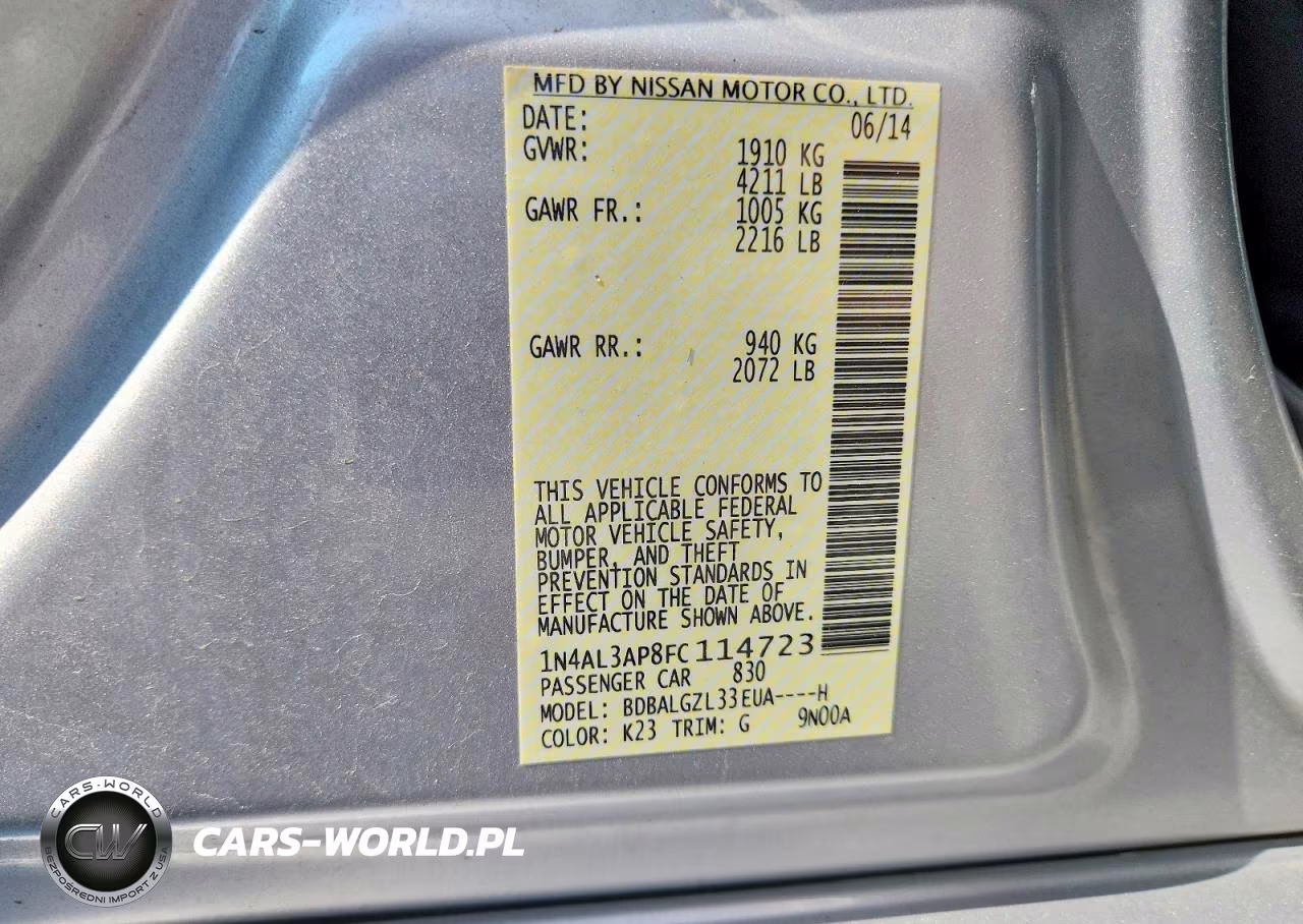 2015 Nissan Altima 2.5 S VIN:1N4AL3AP8FC114723 - 12