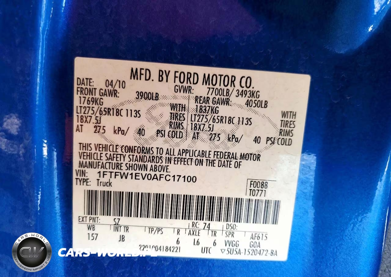 2010 Ford F150 Supercrew VIN:1FTFW1EV0AFC17100 - 12