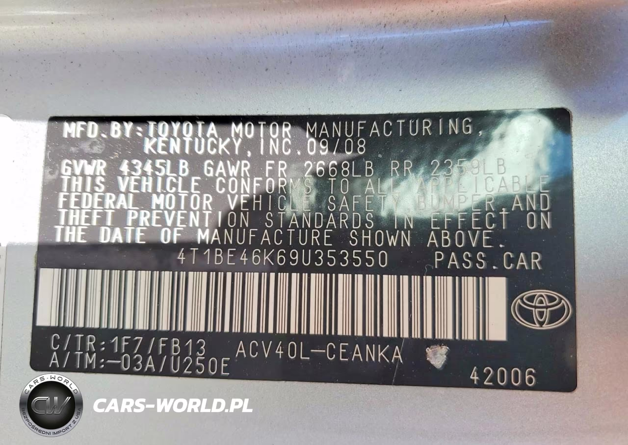 2009 Toyota Camry Le VIN:4T1BE46K69U353550 - 12