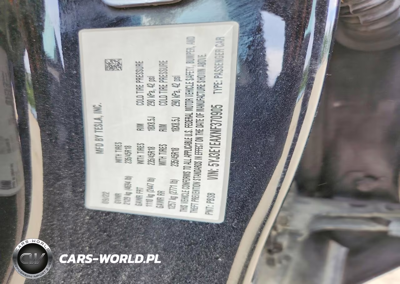 2022 Tesla Model 3 VIN:5YJ3E1EAXNF370905 - 12