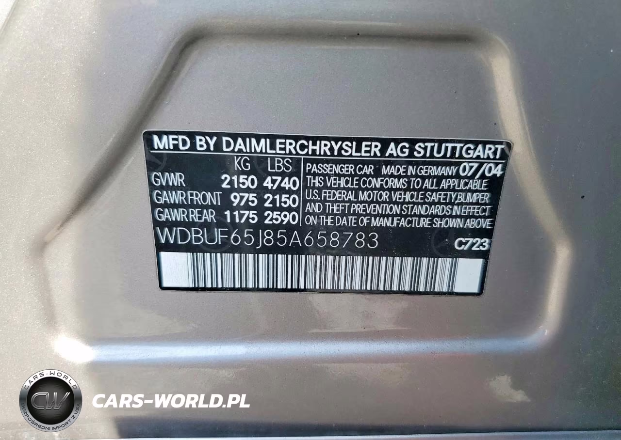 2005 Mercedes-Benz E VIN:WDBUF65J85A658783 - 12
