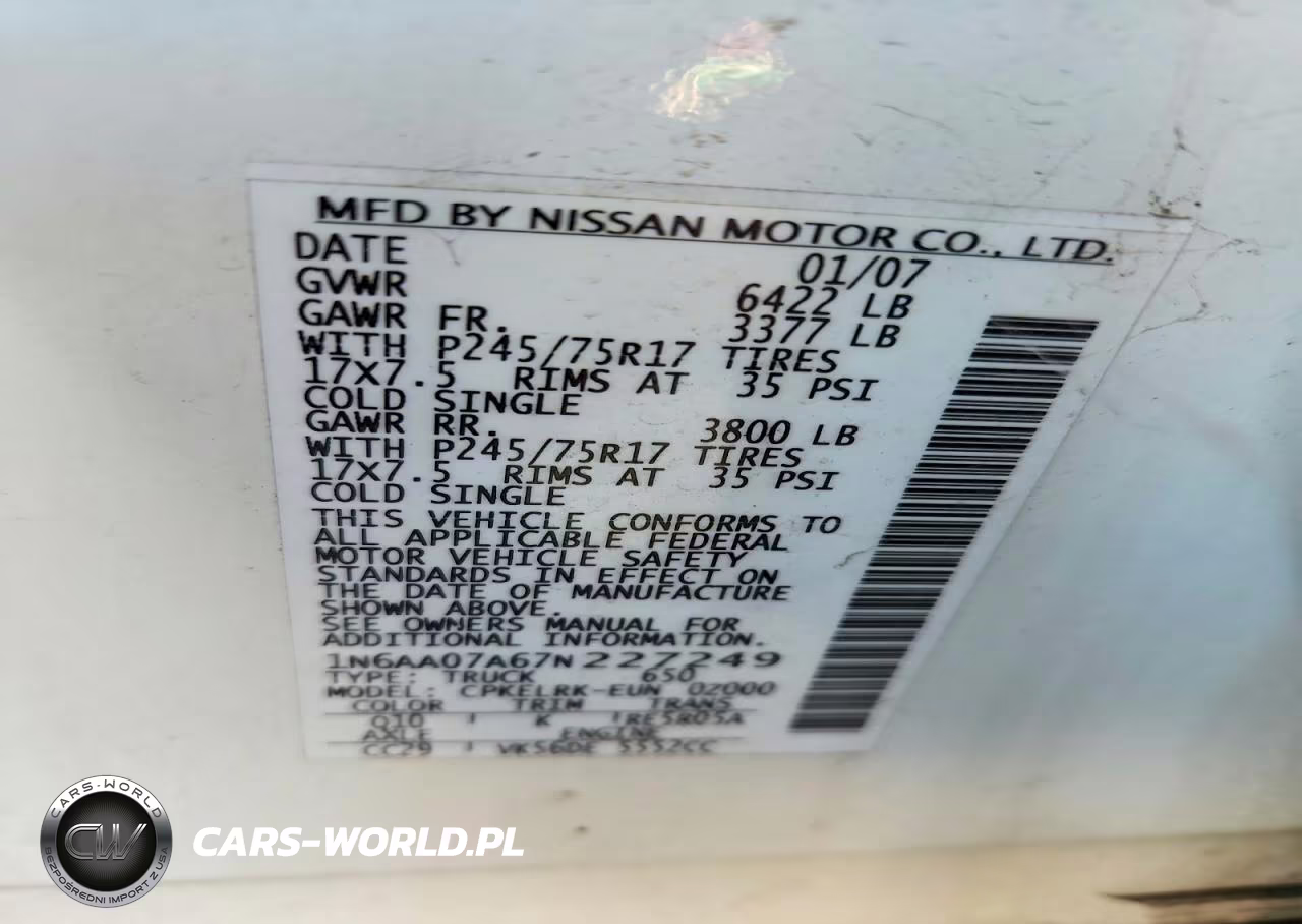 2007 Nissan Titan Xe VIN:1N6AA07A67N227249 - 13