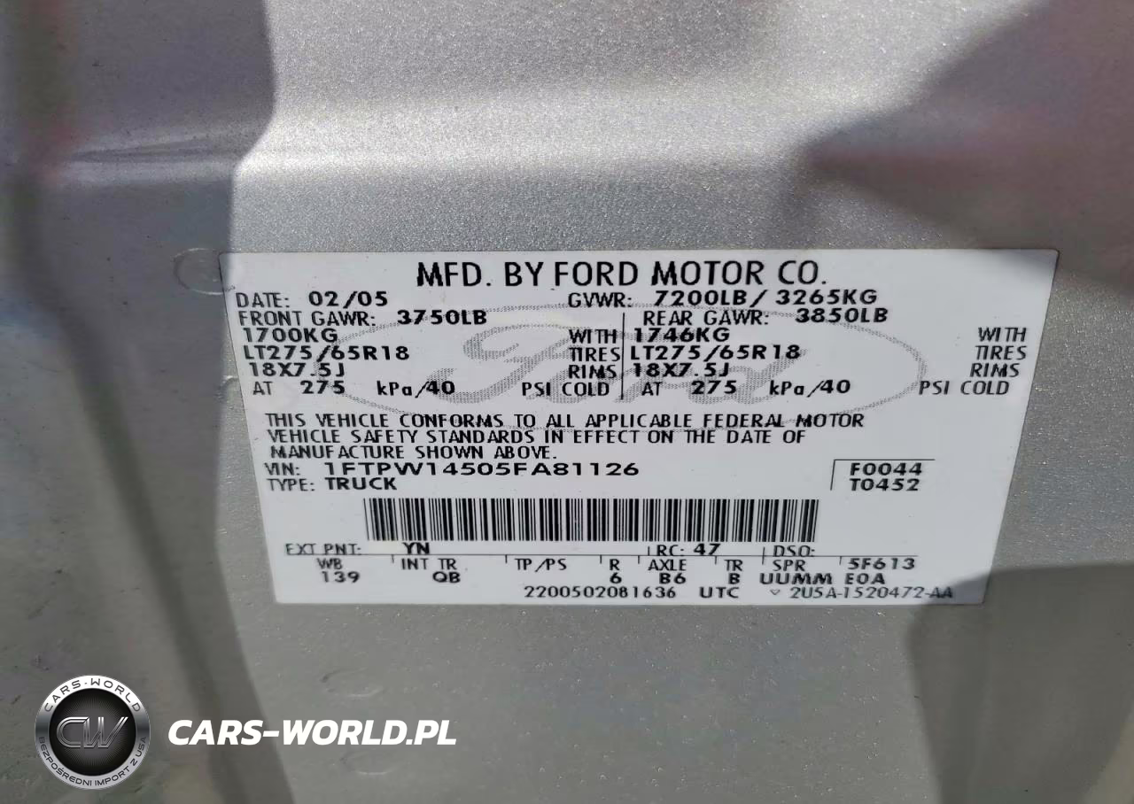 2005 Ford F150 Supercrew VIN:1FTPW14505FA81126 - 12