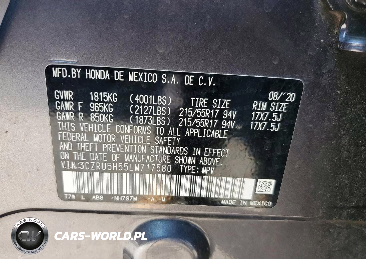 2020 Honda Hr-V Ex VIN:3CZRU5H55LM717580 - 13