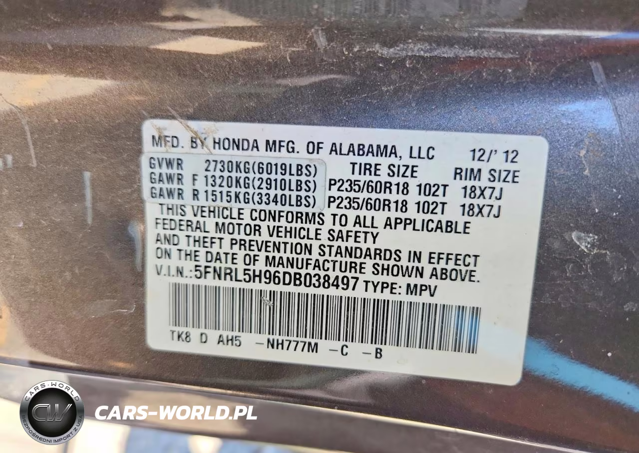 2013 Honda Odessey VIN:5FNRL5H96DB038497 - 13