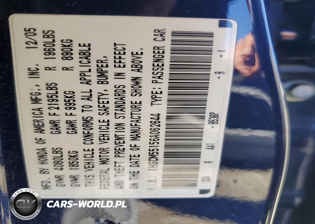 2006 Honda Accord Value VIN:1HGCM55156A062644 - 13