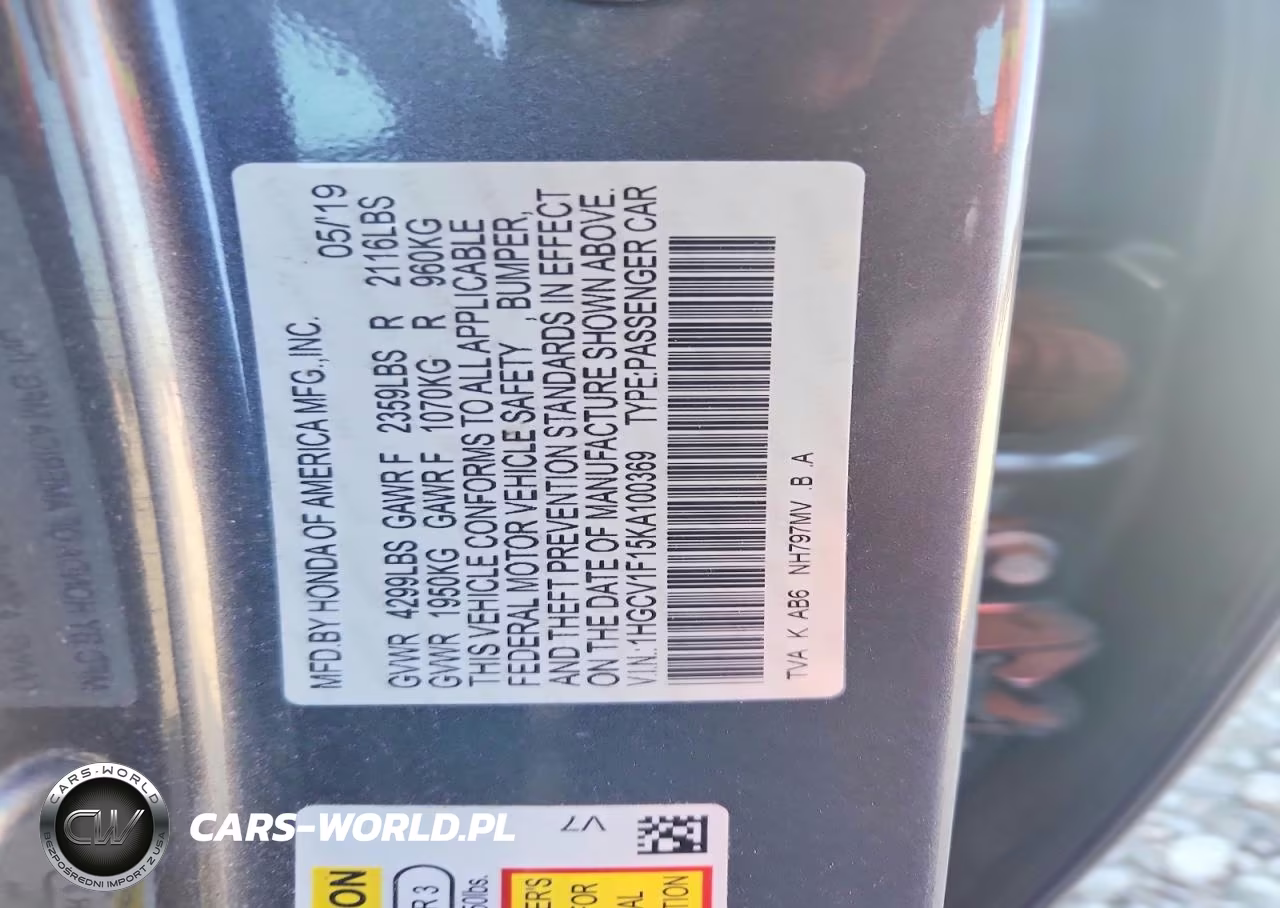 2019 Honda Accord Lx VIN:1HGCV1F15KA100369 - 12