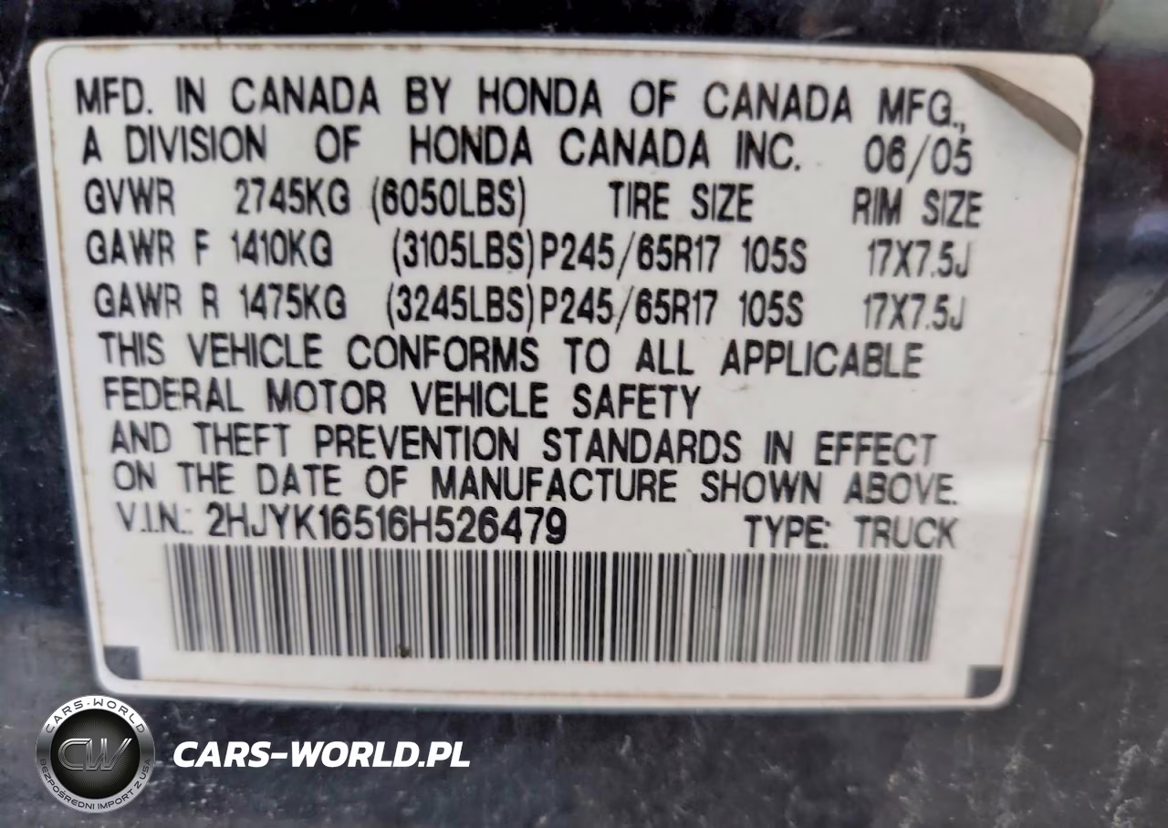 2006 Honda Ridgeline Rtl VIN:2HJYK16516H526479 - 12