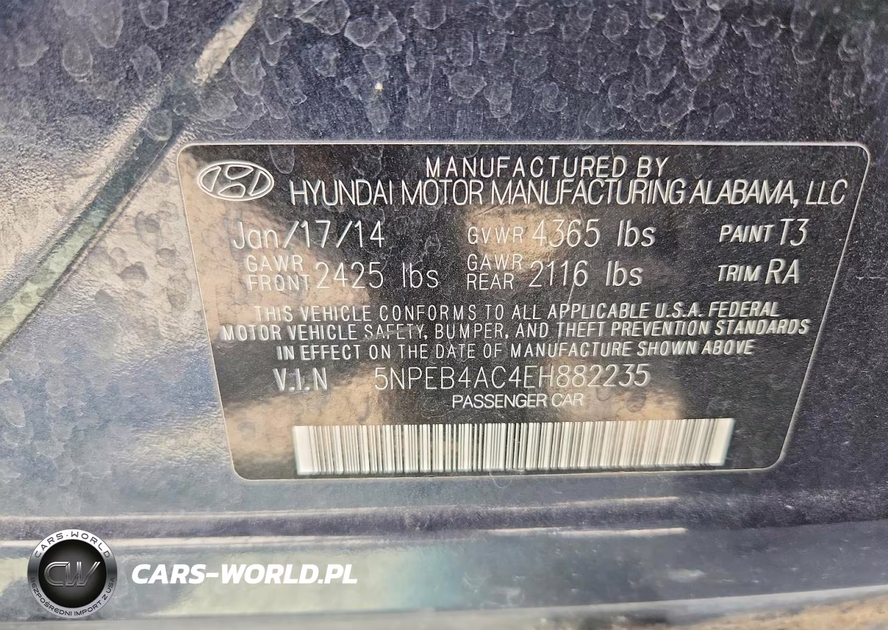 2014 Hyundai Sonata Gls VIN:5NPEB4AC4EH882235 - 12