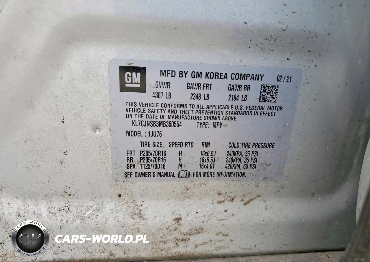 2021 Chevrolet Trax Ls VIN:KL7CJNSB3MB360554 - 12