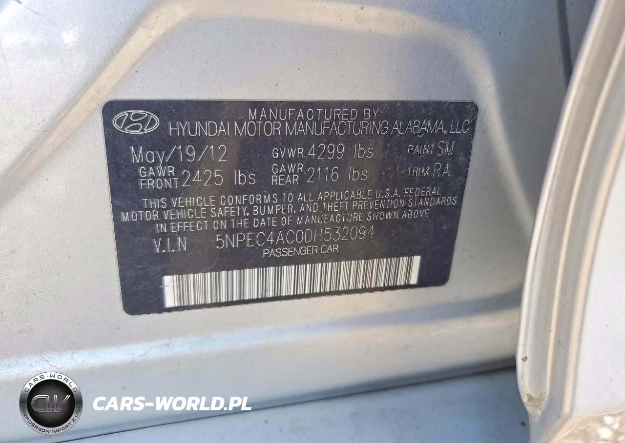 2013 Hyundai Sonata Se VIN:5NPEC4AC0DH532094 - 13