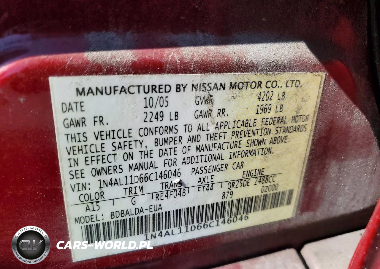 2006 Nissan Altima S-Sl VIN:1N4AL11D66C146046 - 13