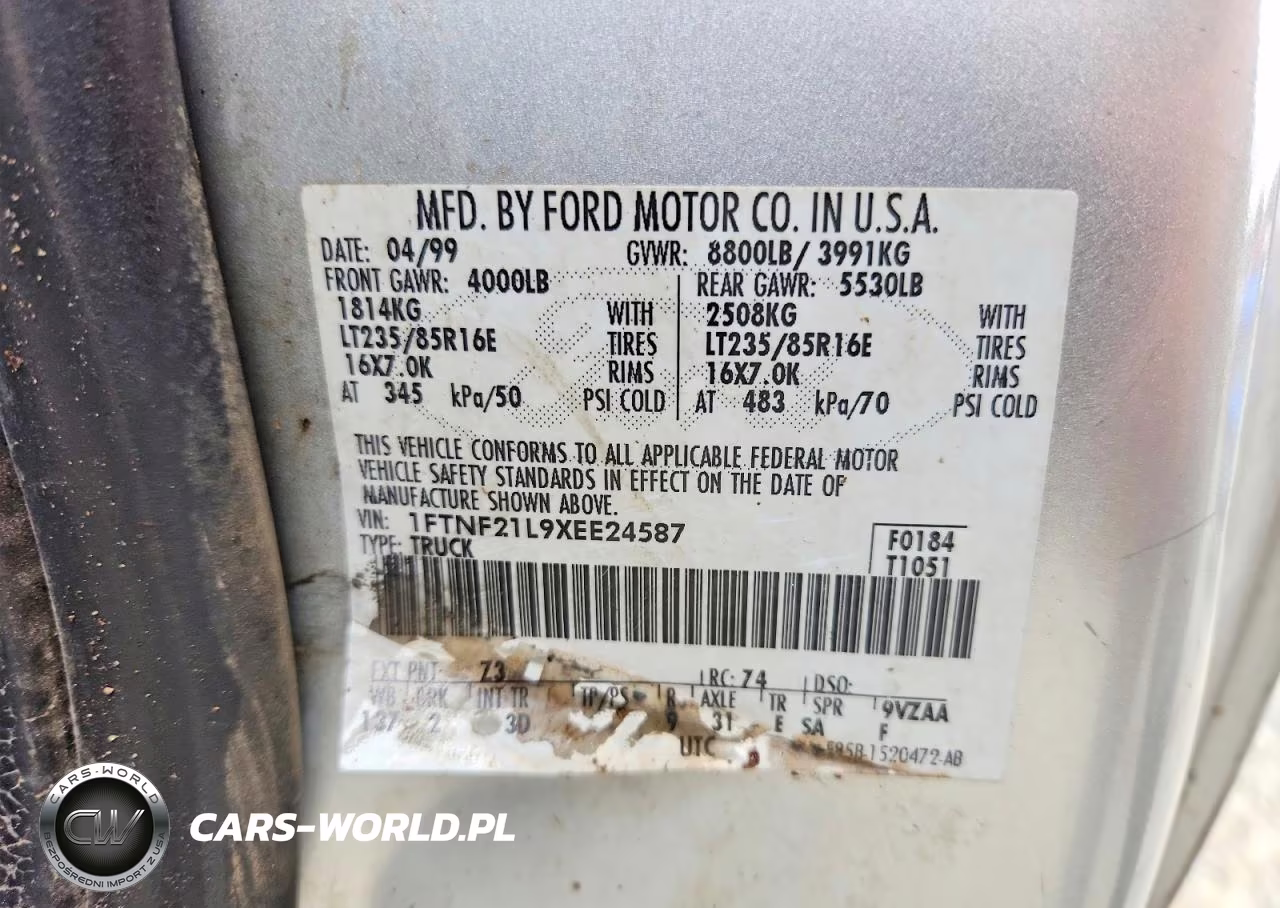 1999 Ford F250 Super Duty VIN:1FTNF21L9XEE24587 - 12