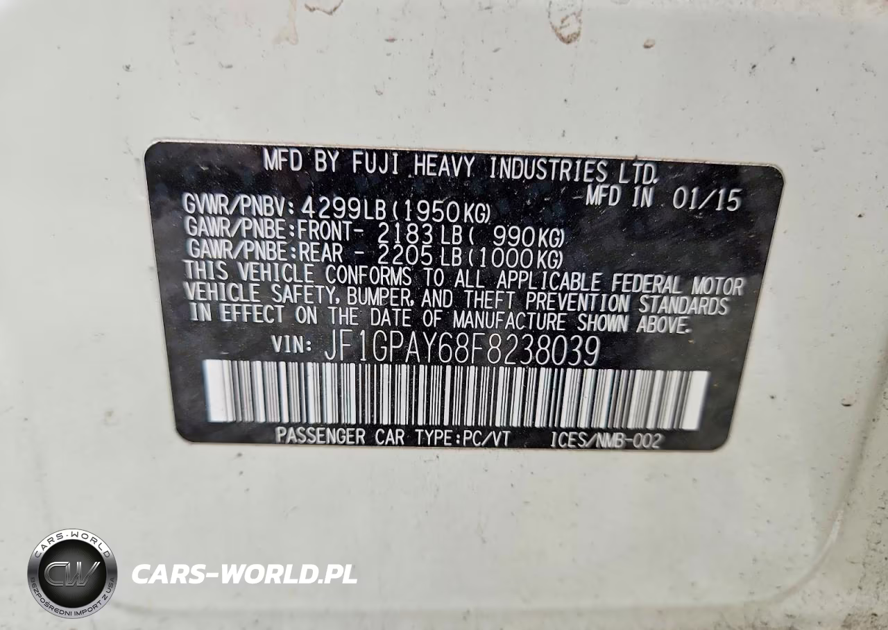 2015 Subaru Impreza Sport VIN:JF1GPAY68F8238039 - 12