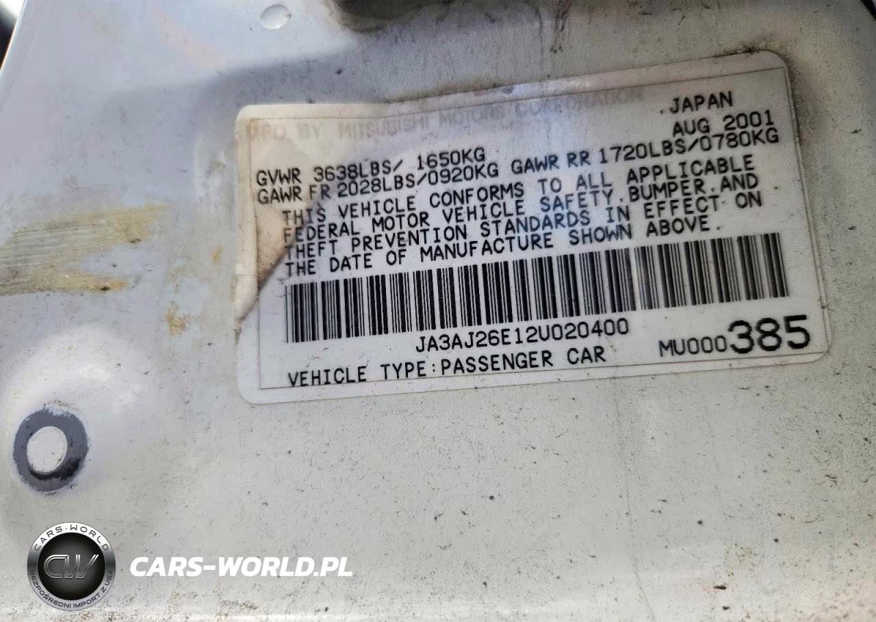 2002 Mitsubishi Lancer Es VIN:JA3AJ26E12U020400 - 12