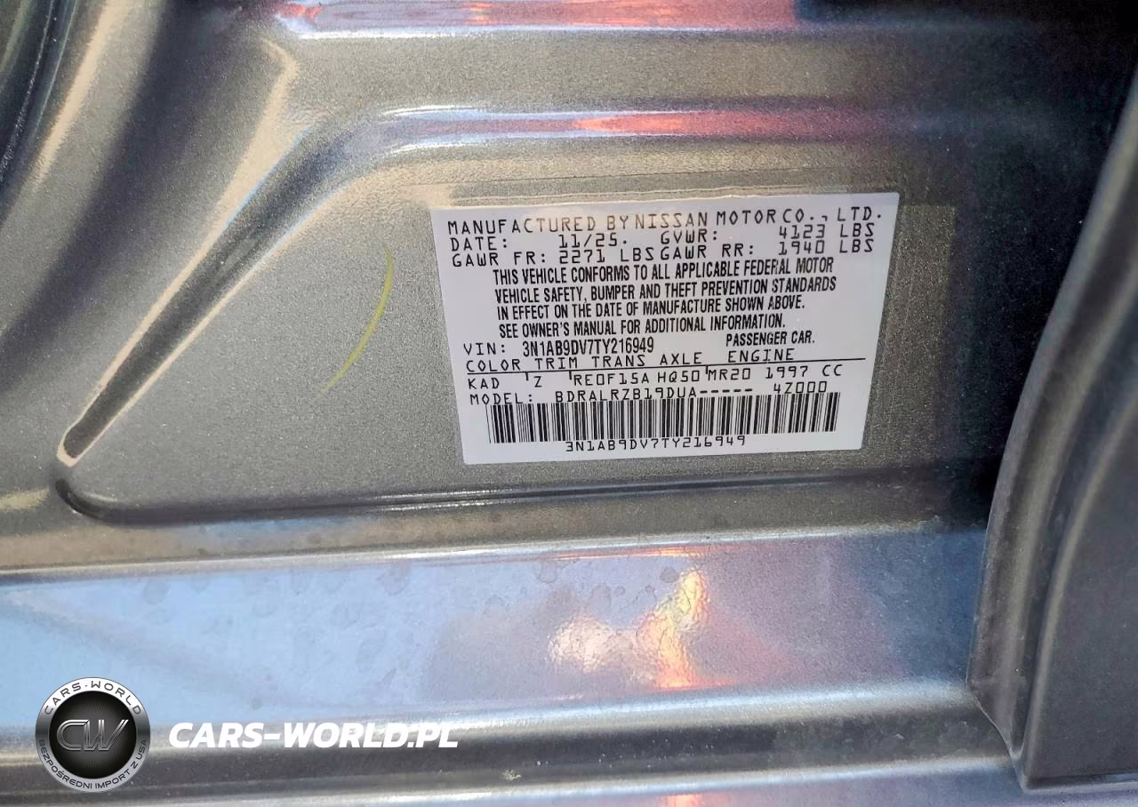 2026 Nissan Sentra Sr VIN:3N1AB9DV7TY216949 - 13