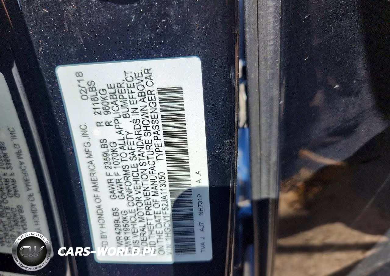 2018 Honda Accord Exl VIN:1HGCV1F52JA113050 - 12