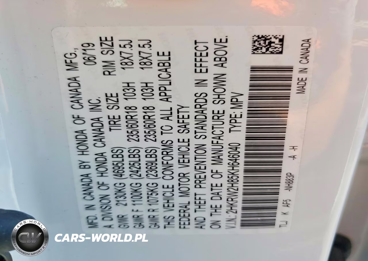 2019 Honda Cr-V Exl VIN:2HKRW2H85KH646040 - 13
